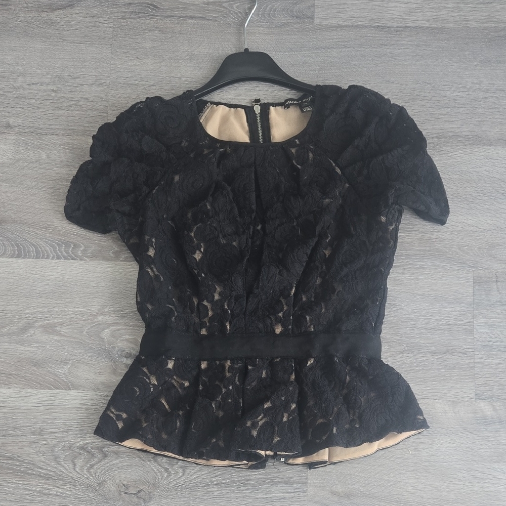 Elegant Black Lace Peplum Blouse